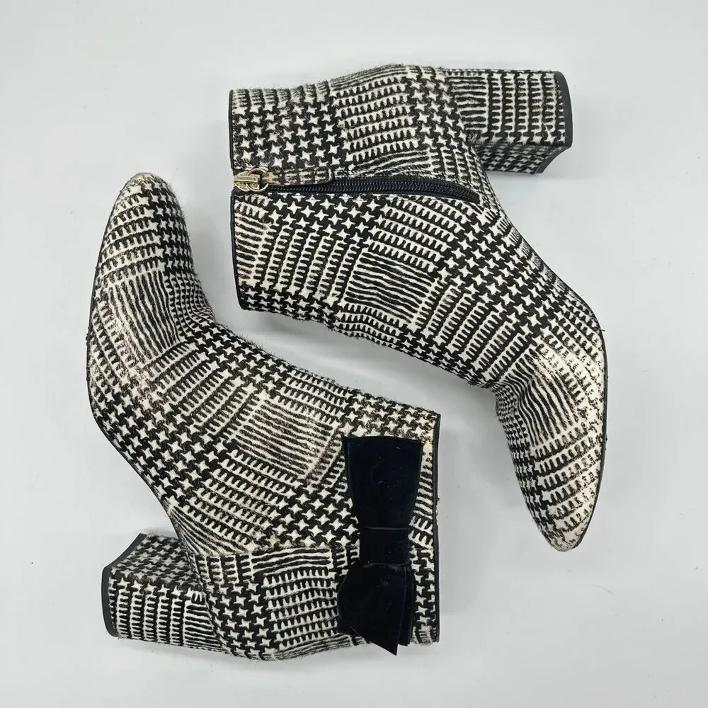 Kate Spade Holly Houndstooth Bow Fur Boots Size 11 Women's Ankle Heeled Booties